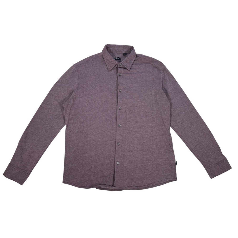 DKNY Men's Purple Long Sleeve Button Up Shirt Cotton Knit Size Large Regular Fit - Picture 2 of 8